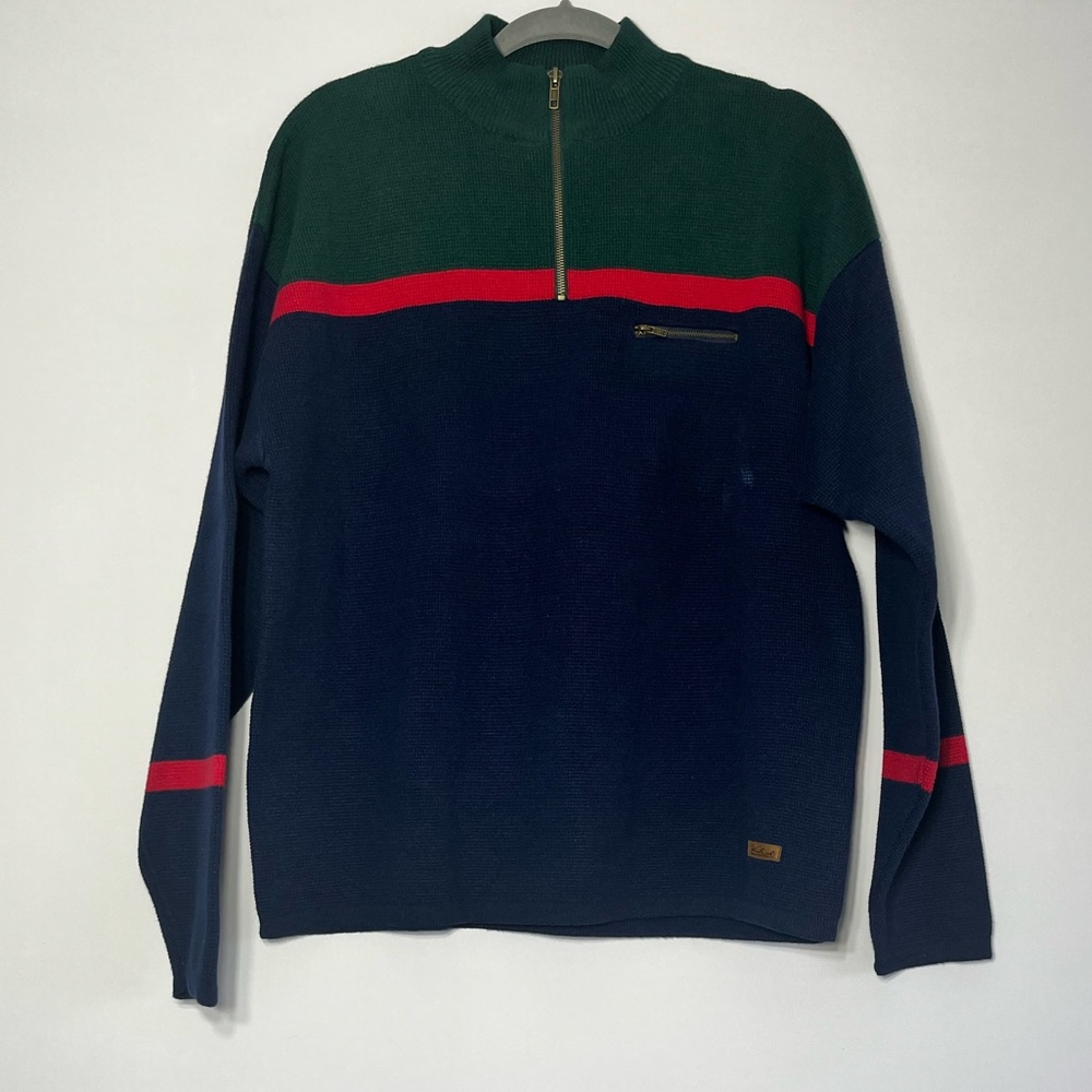 Woolrich Sweater Men XL Adult Blue Quarter Zip Pullover Basic Casual Striped